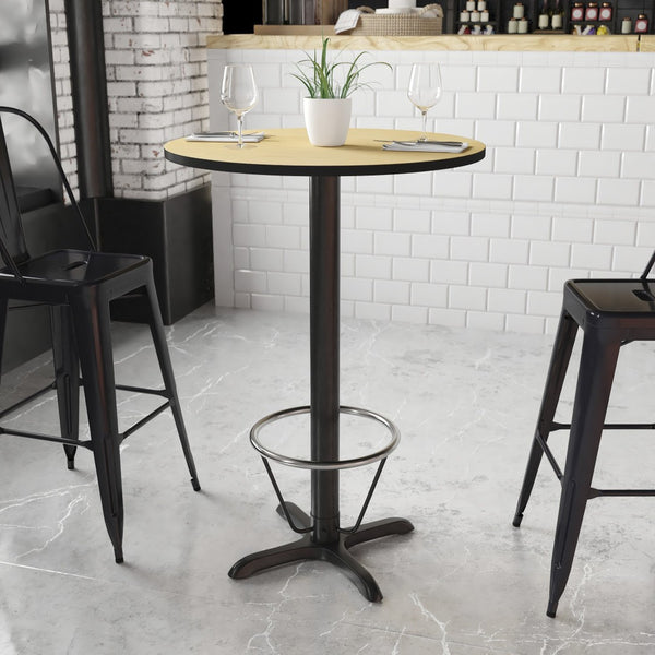 English Elm Stiles Commercial-Grade Bar Height Table Set with Durable Laminate Top and Chrome Foot Ring Natural 30" Round XU-RD-30-NATTB-T2222B-3CFR-GG