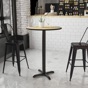 English Elm Stiles Commercial-Grade Bar Height Table Set with Durable Laminate Top and Sturdy Cast Iron Base Natural 30" Round XU-RD-30-NATTB-T2222B-GG