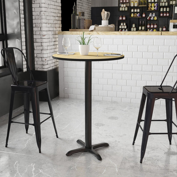 English Elm Stiles Commercial-Grade Bar Height Table Set with Durable Laminate Top and Sturdy Cast Iron Base Natural 30" Round XU-RD-30-NATTB-T2222B-GG