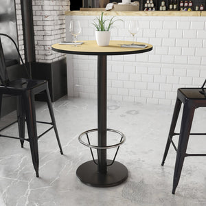 English Elm Stiles Commercial-Grade Bar Height Table Set with Durable Laminate Top and Integrated Foot Ring Natural 30" Round XU-RD-30-NATTB-TR18B-3CFR-GG