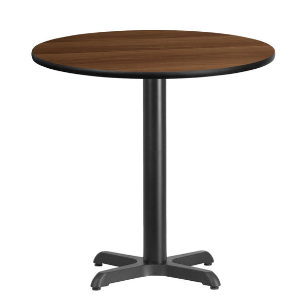 English Elm Graniss Durable Commercial-Grade Table Set with Reversible Laminate Top and Heavy-Duty Cast Iron Base Walnut 30" Round XU-RD-30-WALTB-T2222-GG