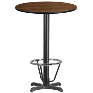 English Elm Stiles Commercial-Grade Bar Height Table Set with Durable Laminate Top and Chrome Foot Ring Walnut 30" Round XU-RD-30-WALTB-T2222B-3CFR-GG