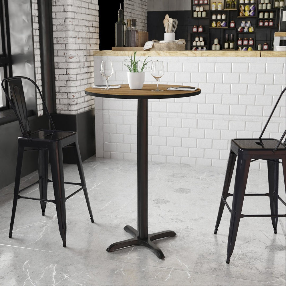 English Elm Stiles Commercial-Grade Bar Height Table Set with Durable Laminate Top and Sturdy Cast Iron Base Walnut 30" Round XU-RD-30-WALTB-T2222B-GG