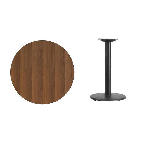English Elm Graniss Durable Commercial-Grade Laminate Table Top with Heavy-Duty Base for Home or Café Use Walnut 30" Round XU-RD-30-WALTB-TR18-GG