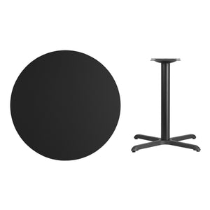 English Elm Stiles 36'' Round Black Laminate Table Top with Durable Cast Iron Base for Dining & Hospitality Use XU-RD-36-BLKTB-T3030-GG
