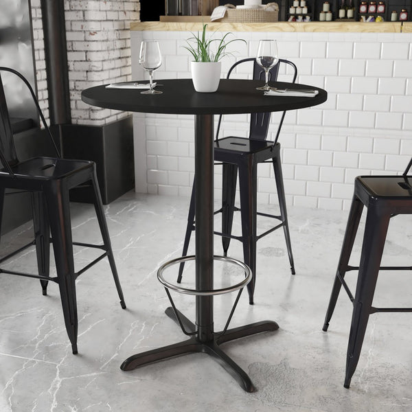 English Elm Stiles Durable Bar-Height Table Set with Reversible Laminate Top and Sturdy Cast Iron Base for Dining Black 36" Round XU-RD-36-BLKTB-T3030B-3CFR-GG