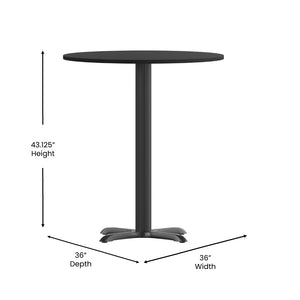 English Elm Stiles Commercial-Grade Bar Height Table Set with Reversible Laminate Top for Dining Spaces Black 36" Round XU-RD-36-BLKTB-T3030B-GG