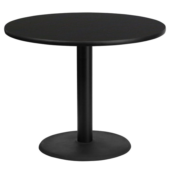 English Elm Stiles 36" Round Black Laminate Table Top with Durable Base - Perfect for Dining & Hospitality Spaces XU-RD-36-BLKTB-TR24-GG