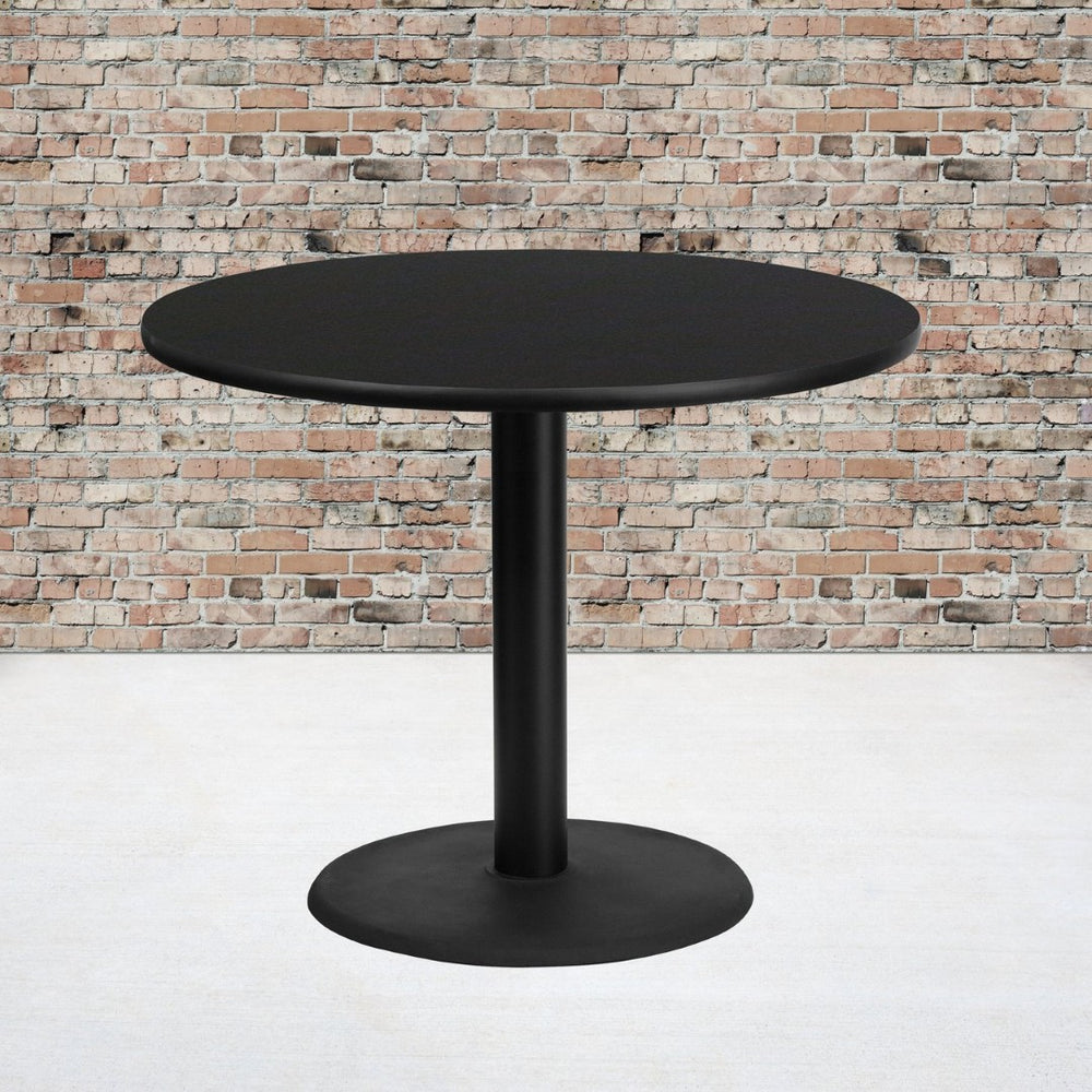 English Elm Stiles 36" Round Black Laminate Table Top with Durable Base - Perfect for Dining & Hospitality Spaces XU-RD-36-BLKTB-TR24-GG