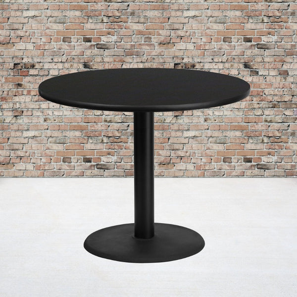 English Elm Stiles 36" Round Black Laminate Table Top with Durable Base - Perfect for Dining & Hospitality Spaces XU-RD-36-BLKTB-TR24-GG