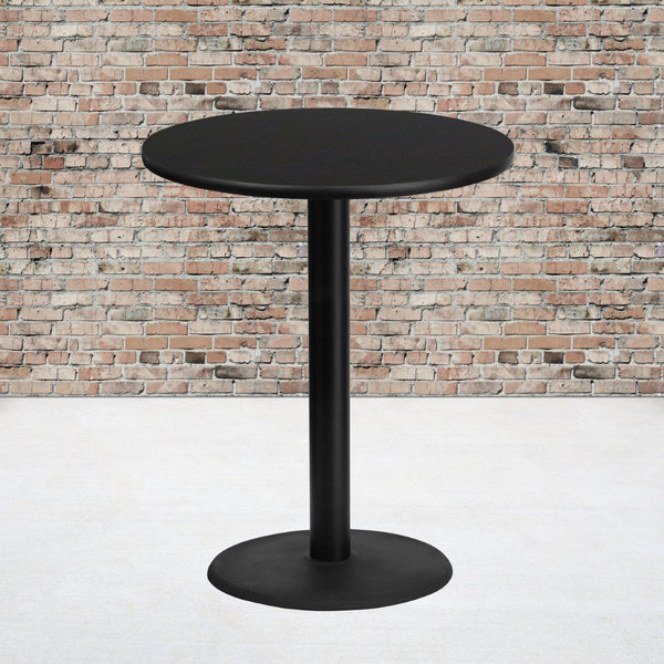 English Elm Stiles Durable Round Laminate Table Top with Sturdy Bar Height Base for Restaurant and Home Use Black 36" Round XU-RD-36-BLKTB-TR24B-GG