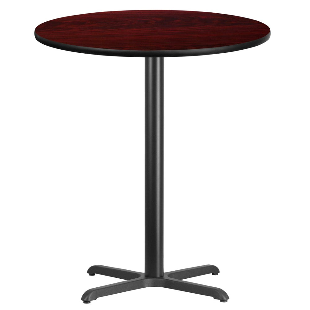 English Elm Stiles Commercial-Grade Bar Height Table Set with Reversible Laminate Top for Dining Spaces Mahogany 36" Round XU-RD-36-MAHTB-T3030B-GG