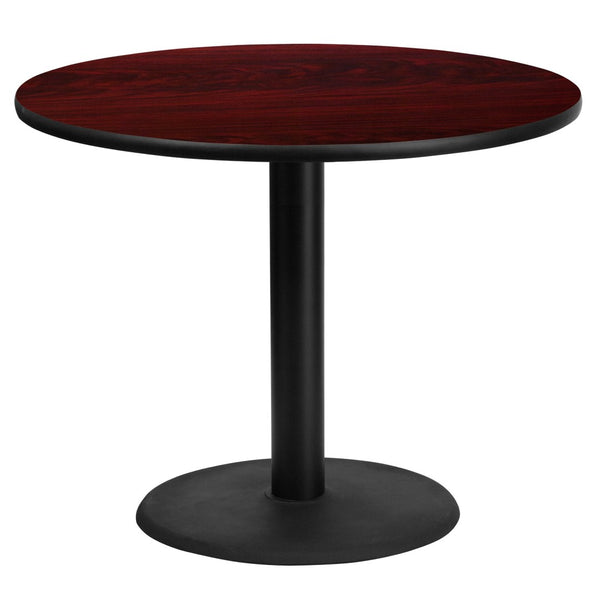 English Elm Graniss Durable Commercial-Grade Table Top with Sturdy Cast-Iron Base for Dining and Hospitality Spaces Mahogany 36" Round XU-RD-36-MAHTB-TR24-GG
