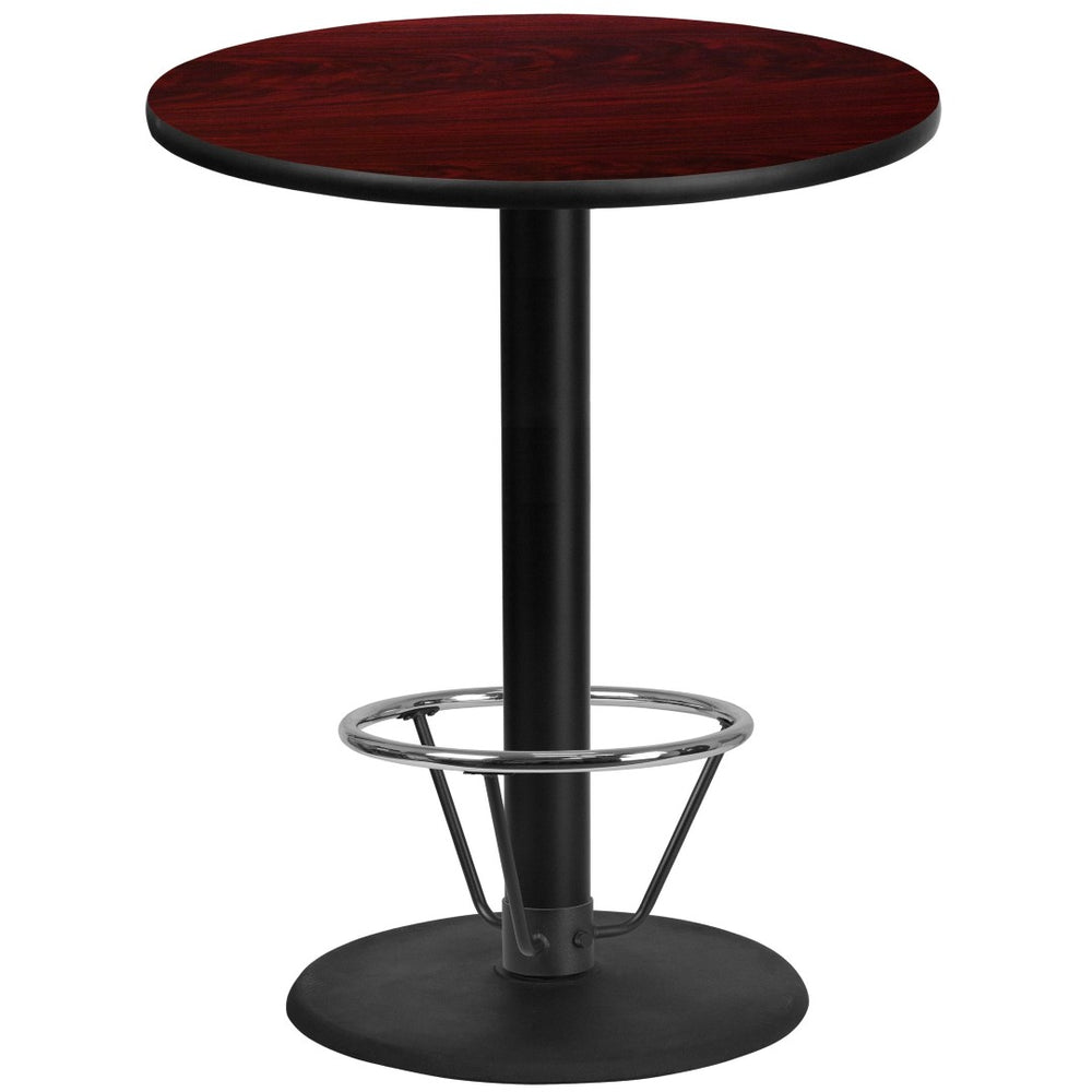 English Elm Stiles Durable Bar Height Table Set with Versatile Laminate Top and Sturdy Chrome Foot Ring Design Black 36" Round XU-RD-36-BLKTB-TR24B-4CFR-GG