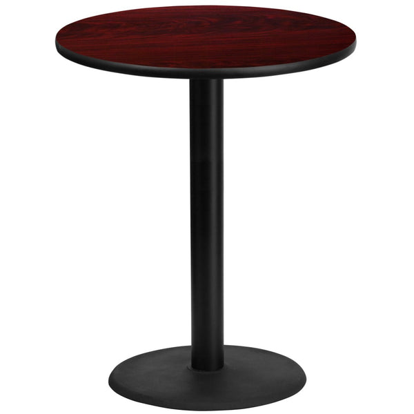 English Elm Stiles Durable Round Laminate Table Top with Sturdy Bar Height Base for Restaurant and Home Use Mahogany 36" Round XU-RD-36-MAHTB-TR24B-GG