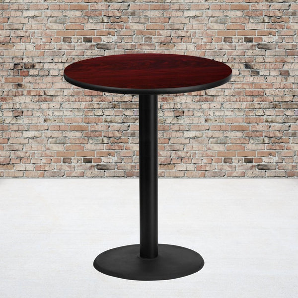 English Elm Stiles Durable Round Laminate Table Top with Sturdy Bar Height Base for Restaurant and Home Use Mahogany 36" Round XU-RD-36-MAHTB-TR24B-GG