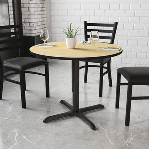 English Elm Graniss Stylish Laminate Table Top with Durable Cast Iron Base for Dining and Hospitality Spaces Natural 36" Round XU-RD-36-NATTB-T3030-GG
