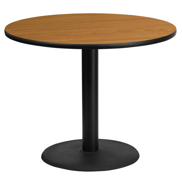 English Elm Graniss Durable Commercial-Grade Table Top with Sturdy Cast-Iron Base for Dining and Hospitality Spaces Natural 36" Round XU-RD-36-NATTB-TR24-GG