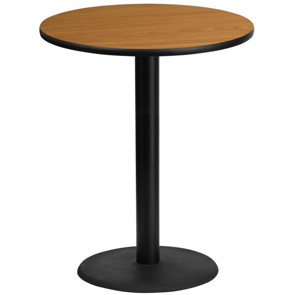 English Elm Stiles Durable Round Laminate Table Top with Sturdy Bar Height Base for Restaurant and Home Use Natural 36" Round XU-RD-36-NATTB-TR24B-GG