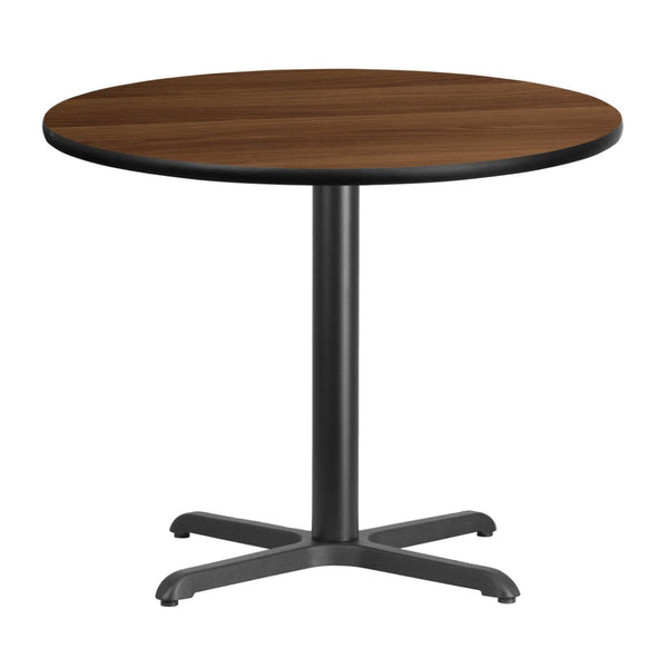 English Elm Graniss Stylish Laminate Table Top with Durable Cast Iron Base for Dining and Hospitality Spaces Walnut 36" Round XU-RD-36-WALTB-T3030-GG
