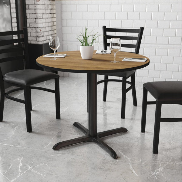 English Elm Graniss Stylish Laminate Table Top with Durable Cast Iron Base for Dining and Hospitality Spaces Walnut 36" Round XU-RD-36-WALTB-T3030-GG