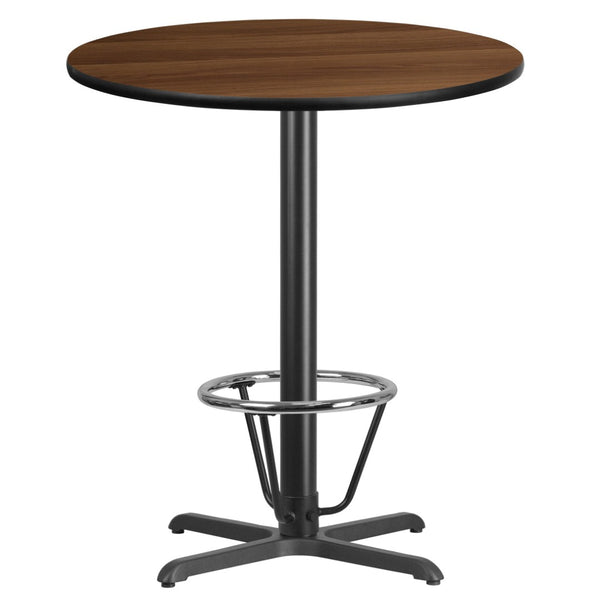 English Elm Stiles Durable Bar-Height Table Set with Reversible Laminate Top and Sturdy Cast Iron Base for Dining Walnut 36" Round XU-RD-36-WALTB-T3030B-3CFR-GG