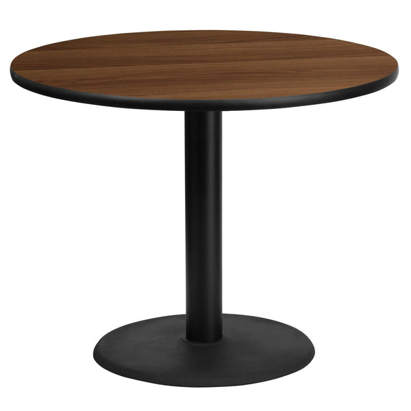 English Elm Graniss Durable Commercial-Grade Table Top with Sturdy Cast-Iron Base for Dining and Hospitality Spaces Walnut 36" Round XU-RD-36-WALTB-TR24-GG