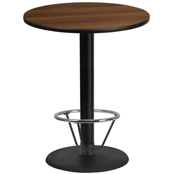 English Elm Stiles Durable Bar Height Table Set with Versatile Laminate Top and Sturdy Chrome Foot Ring Design Walnut 36" Round XU-RD-36-WALTB-TR24B-4CFR-GG