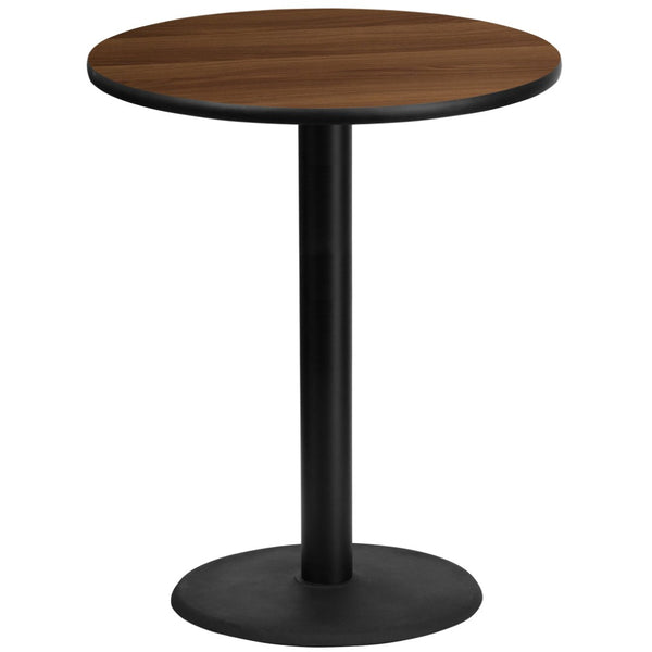 English Elm Stiles Durable Round Laminate Table Top with Sturdy Bar Height Base for Restaurant and Home Use Walnut 36" Round XU-RD-36-WALTB-TR24B-GG