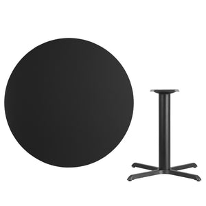 English Elm Stiles 42" Round Black Laminate Table Top with Cast Iron Base for Durable Dining & Hospitality Use XU-RD-42-BLKTB-T3333-GG