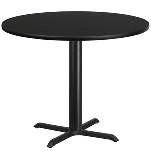 English Elm Stiles 42" Round Black Laminate Table Top with Cast Iron Base for Durable Dining & Hospitality Use XU-RD-42-BLKTB-T3333-GG