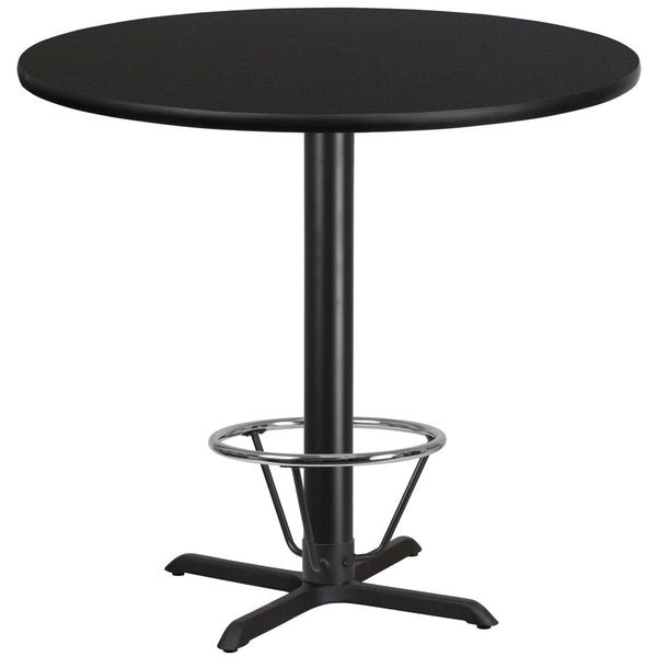 English Elm Stiles Durable Bar Height Table Set with Reversible Laminate Top and Sturdy Cast-Iron Base for Dining Black 42" Round XU-RD-42-BLKTB-T3333B-4CFR-GG