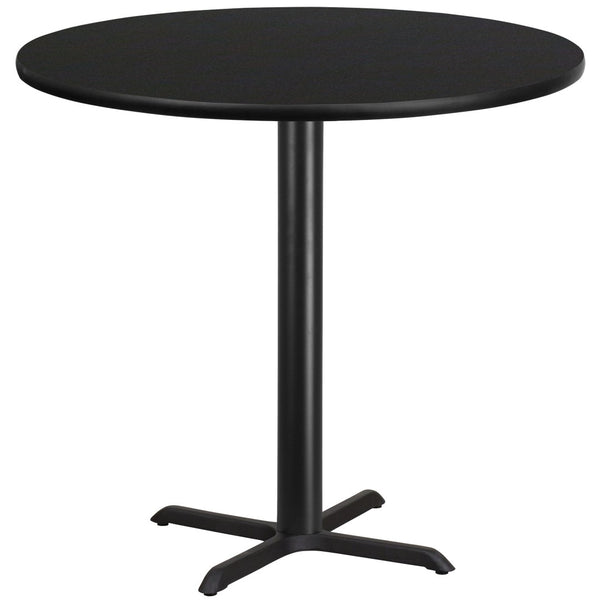 English Elm Stiles Durable Bar Height Table Set with Reversible Laminate Top and Sturdy X-Base for Hospitality Use Black 42" Round XU-RD-42-BLKTB-T3333B-GG