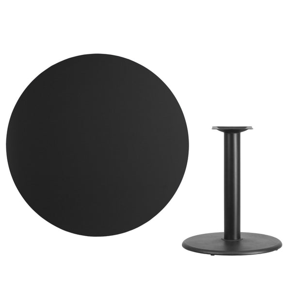 English Elm Stiles 42" Round Black Laminate Table Top with Versatile Mahogany Finish & Heavy-Duty Base XU-RD-42-BLKTB-TR24-GG