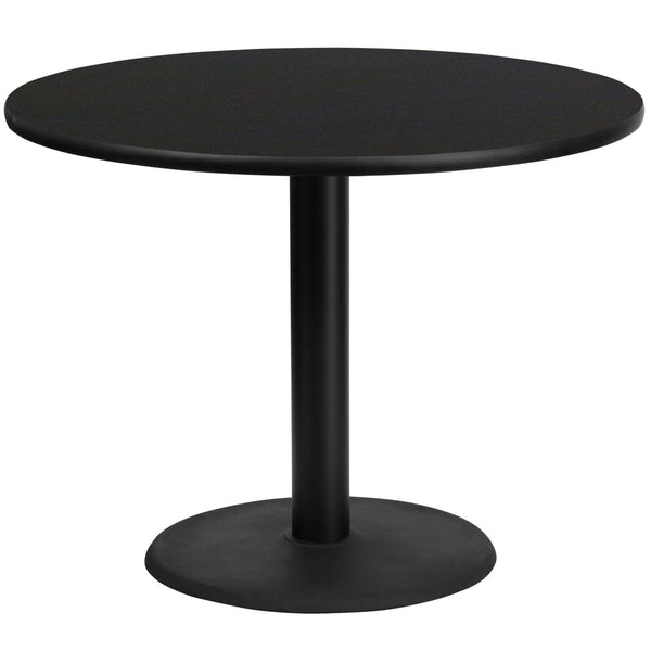 English Elm Stiles 42" Round Black Laminate Table Top with Versatile Mahogany Finish & Heavy-Duty Base XU-RD-42-BLKTB-TR24-GG