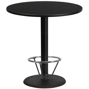 English Elm Stiles Durable Round Bar Height Table Set with Reversible Laminate Top and Sturdy Cast Iron Base Black 42" Round XU-RD-42-BLKTB-TR24B-4CFR-GG
