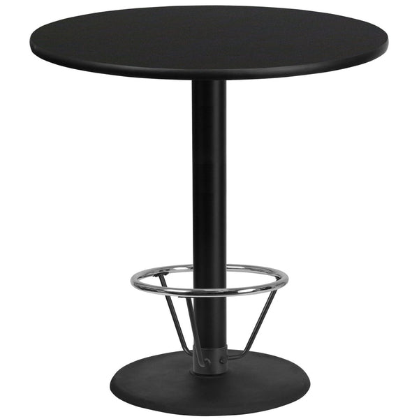 English Elm Stiles Durable Round Bar Height Table Set with Reversible Laminate Top and Sturdy Cast Iron Base Black 42" Round XU-RD-42-BLKTB-TR24B-4CFR-GG