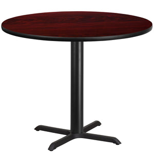 English Elm Graniss Commercial-Grade Laminate Table Top with Sturdy Cast Iron Base for Dining & Hospitality Spaces Mahogany 42" Round XU-RD-42-MAHTB-T3333-GG
