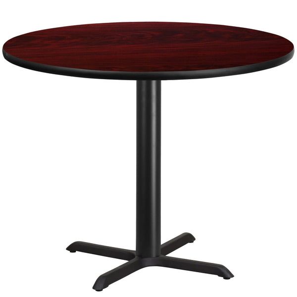 English Elm Graniss Commercial-Grade Laminate Table Top with Sturdy Cast Iron Base for Dining & Hospitality Spaces Mahogany 42" Round XU-RD-42-MAHTB-T3333-GG