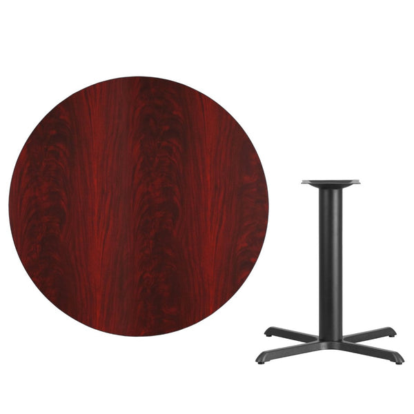 English Elm Graniss Commercial-Grade Laminate Table Top with Sturdy Cast Iron Base for Dining & Hospitality Spaces Mahogany 42" Round XU-RD-42-MAHTB-T3333-GG