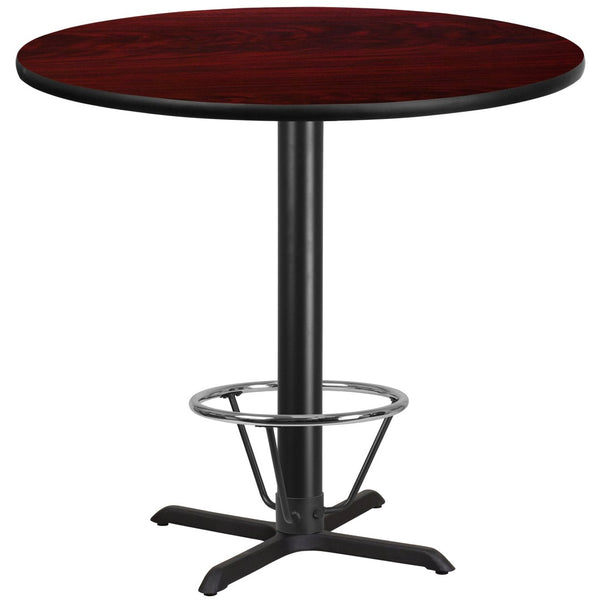 English Elm Stiles Durable Bar Height Table Set with Reversible Laminate Top and Sturdy Cast-Iron Base for Dining Mahogany 42" Round XU-RD-42-MAHTB-T3333B-4CFR-GG