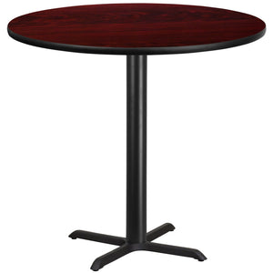 English Elm Stiles Durable Bar Height Table Set with Reversible Laminate Top and Sturdy X-Base for Hospitality Use Mahogany 42" Round XU-RD-42-MAHTB-T3333B-GG