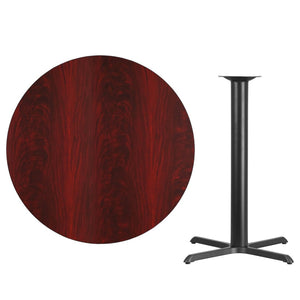 English Elm Stiles Durable Bar Height Table Set with Reversible Laminate Top and Sturdy X-Base for Hospitality Use Mahogany 42" Round XU-RD-42-MAHTB-T3333B-GG