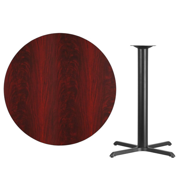 English Elm Stiles Durable Bar Height Table Set with Reversible Laminate Top and Sturdy X-Base for Hospitality Use Mahogany 42" Round XU-RD-42-MAHTB-T3333B-GG