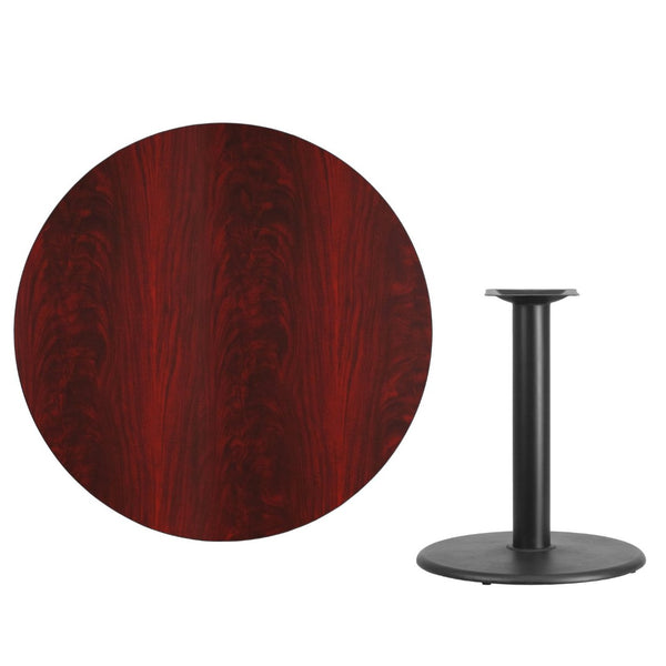 English Elm Graniss Durable Laminate Table Top with Heavy-Duty Base for Restaurants, Cafes, and Home Use Mahogany 42" Round XU-RD-42-MAHTB-TR24-GG