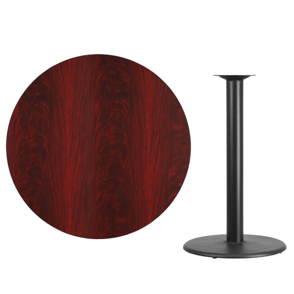 English Elm Stiles Durable Laminate Bar Height Table Set with Heavy-Duty Cast Iron Base for Dining & Hospitality Mahogany 42" Round XU-RD-42-MAHTB-TR24B-GG