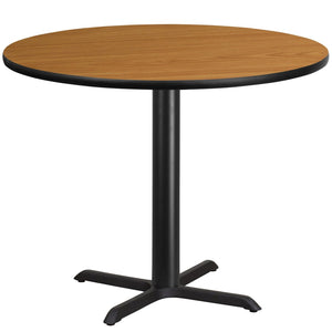 English Elm Graniss Commercial-Grade Laminate Table Top with Sturdy Cast Iron Base for Dining & Hospitality Spaces Natural 42" Round XU-RD-42-NATTB-T3333-GG
