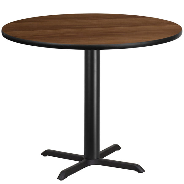 English Elm Graniss Commercial-Grade Laminate Table Top with Sturdy Cast Iron Base for Dining & Hospitality Spaces Walnut 42" Round XU-RD-42-WALTB-T3333-GG