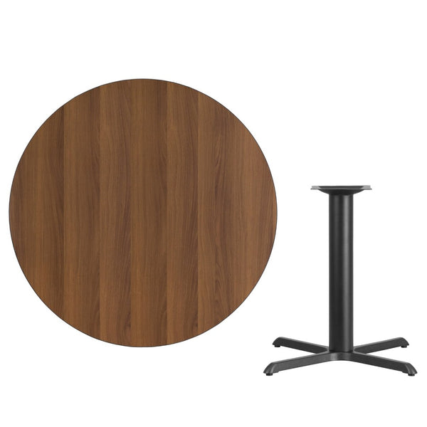 English Elm Graniss Commercial-Grade Laminate Table Top with Sturdy Cast Iron Base for Dining & Hospitality Spaces Walnut 42" Round XU-RD-42-WALTB-T3333-GG