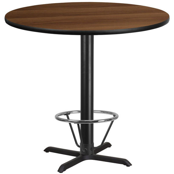 English Elm Stiles Durable Bar Height Table Set with Reversible Laminate Top and Sturdy Cast-Iron Base for Dining Walnut 42" Round XU-RD-42-WALTB-T3333B-4CFR-GG